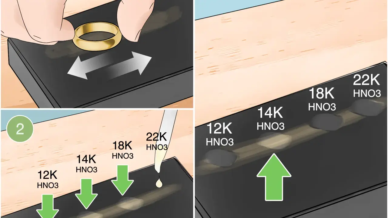 Testez votre or avec de l'acide nitrique pour savoir le carat de l'or. Les différentes réactions chimiques indiquent la pureté.