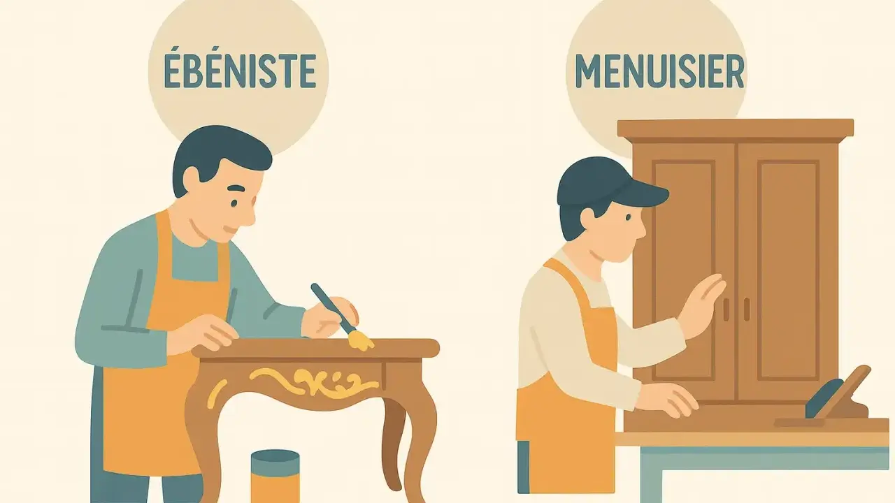 Un ébéniste restaure un meuble ancien, un menuisier fabrique une armoire. Le salaire d'un artisan dépend de son savoir-faire.