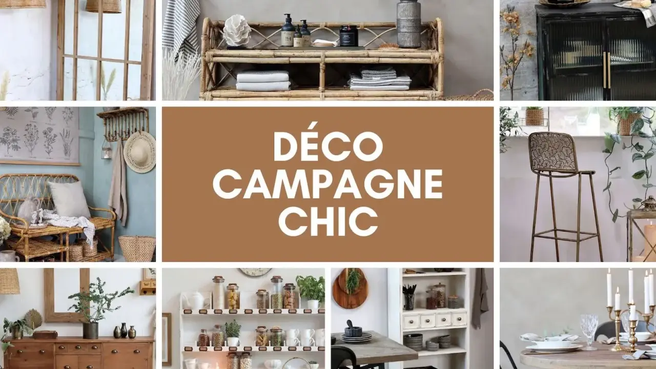 Ambiance chaleureuse avec des meubles en rotin, bois et des touches végétales. Une invitation à la déco rétro campagne.