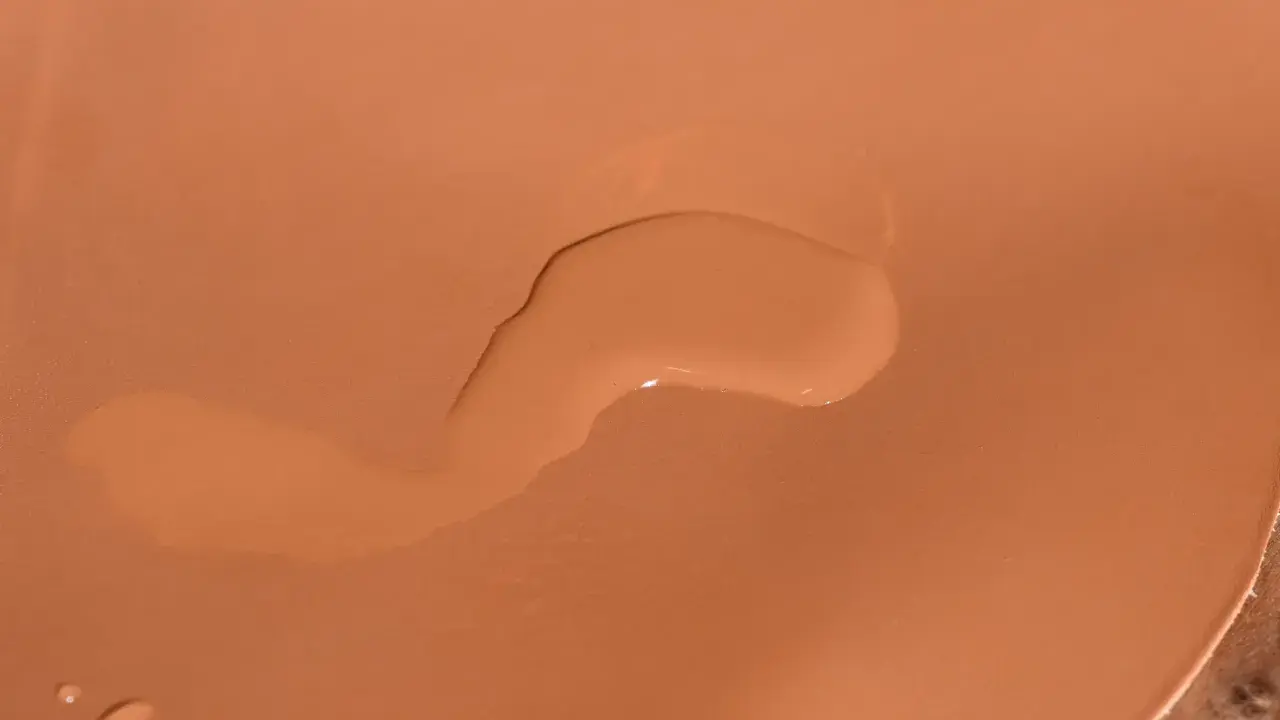 Une tache d'eau sur cuir non traité, créant une légère décoloration.
