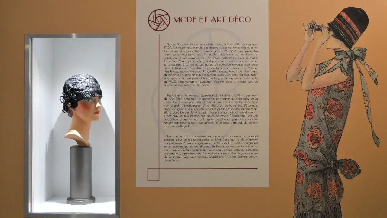 Mannequin portant un chapeau Art Déco, illustration de mode Art Nouveau.