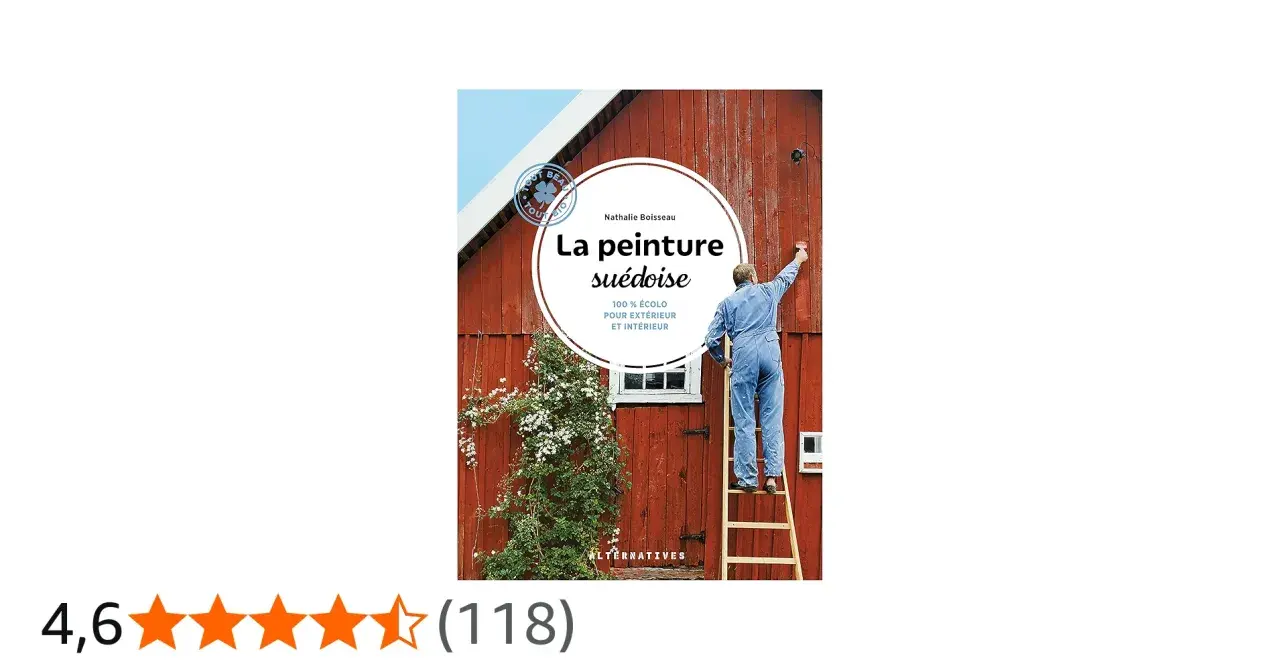 Couverture de livre "La peinture suédoise" montrant un homme peignant un mur en bois rouge.