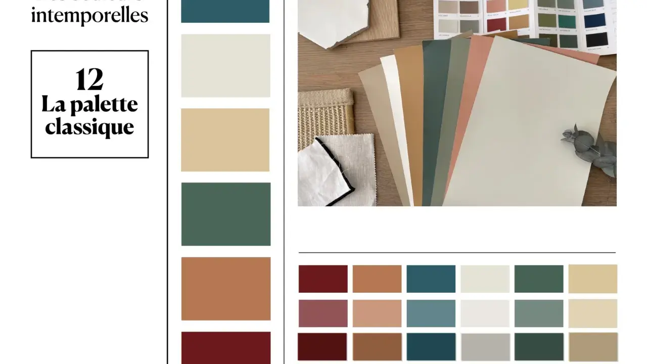 Palette de couleurs intemporelles, évoquant le savoir-faire d'un teinturier. Des échantillons de tissus et de papiers aux teintes naturelles et profondes.