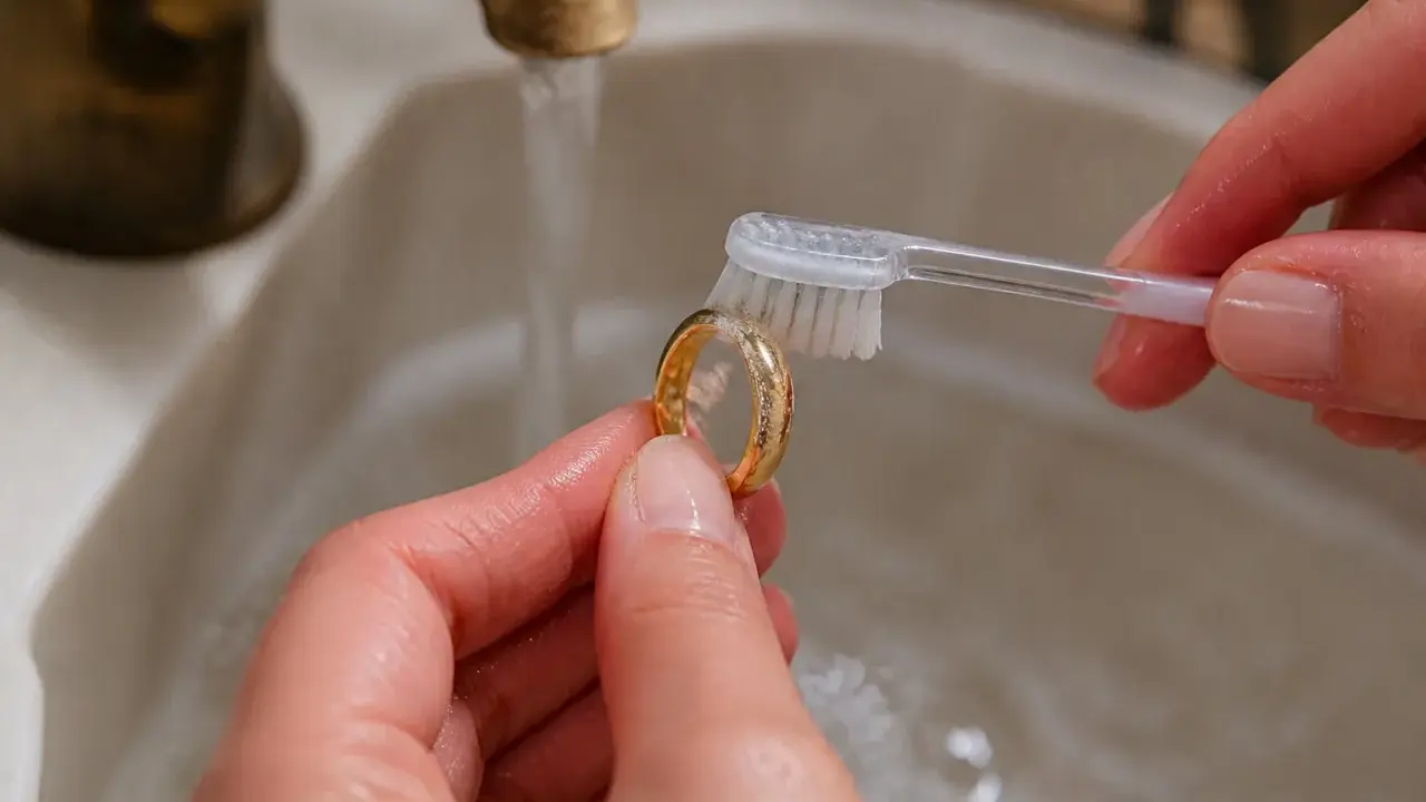 Maintenir l'éclat de vos bijoux en or : une brosse à dents et de l'eau suffisent pour nettoyer des bijoux en or ternis.