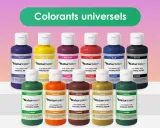Des flacons de colorants pour résine minérale, offrant une large gamme de couleurs. Chaque flacon, d'une contenance de 100g, illustre la diversité du pigment.