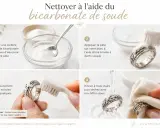 Guide pour nettoyer l'argent avec du bicarbonate de soude : mélange, application, brossage doux, rinçage et séchage pour redonner éclat.