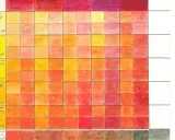 Tableau de couleurs explorant un mélange rouge et jaune, avec des nuances allant du jaune citron au rouge profond.