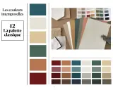 Palette de couleurs intemporelles, évoquant le savoir-faire d'un teinturier. Des échantillons de tissus et de papiers aux teintes naturelles et profondes.
