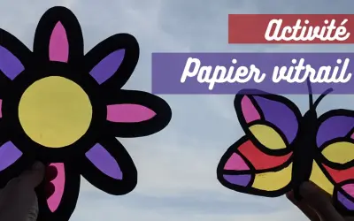 Fleur et papillon colorés en papier vitrail, une activité facile pour décorer.