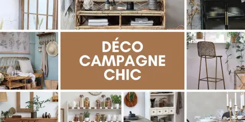 Ambiance chaleureuse avec des meubles en rotin, bois et des touches végétales. Une invitation à la déco rétro campagne.
