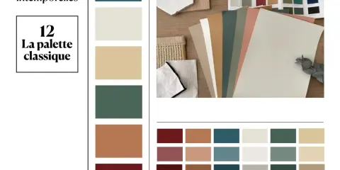 Palette de couleurs intemporelles, évoquant le savoir-faire d'un teinturier. Des échantillons de tissus et de papiers aux teintes naturelles et profondes.