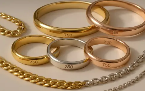 Comment reconnaître l'or 18 carats : des bagues et chaînes en or jaune, rose et argenté portent la marque "750", indiquant 75% d'or pur.