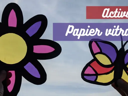 Fleur et papillon colorés en papier vitrail, une activité facile pour décorer.