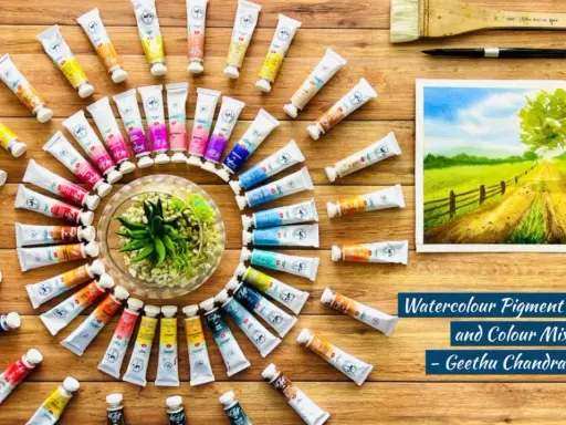 Des tubes de peinture à l'aquarelle, un pinceau et une œuvre d'art. Comprendre la différence entre pigment et colorant est essentiel pour des créations vibrantes.