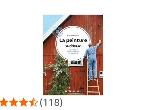 Couverture de livre "La peinture suédoise" montrant un homme peignant un mur en bois rouge.