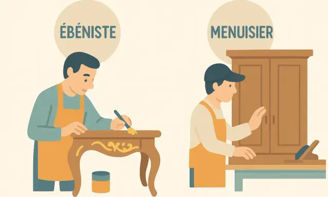 Un ébéniste restaure un meuble ancien, un menuisier fabrique une armoire. Le salaire d'un artisan dépend de son savoir-faire.