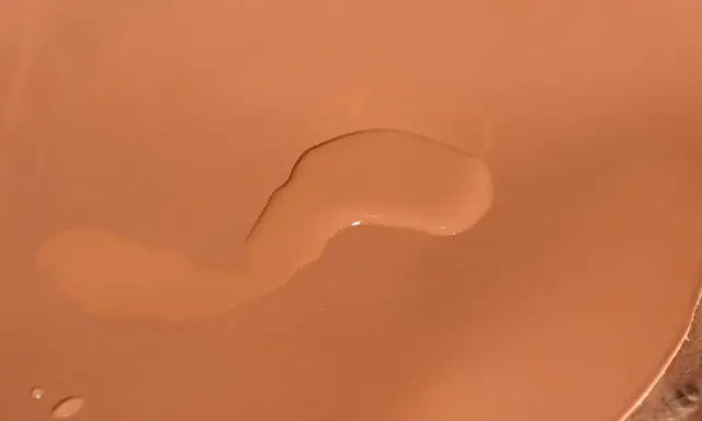 Une tache d'eau sur cuir non traité, créant une légère décoloration.