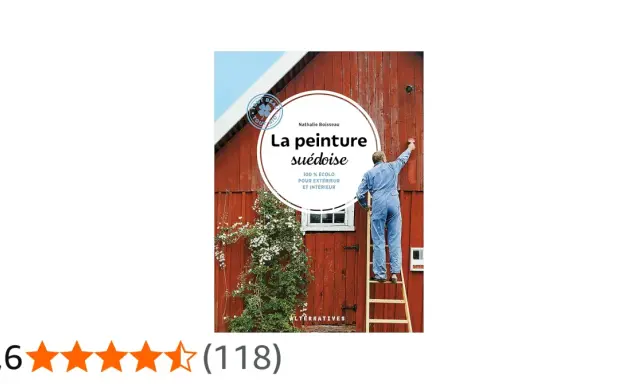 Couverture de livre "La peinture suédoise" montrant un homme peignant un mur en bois rouge.