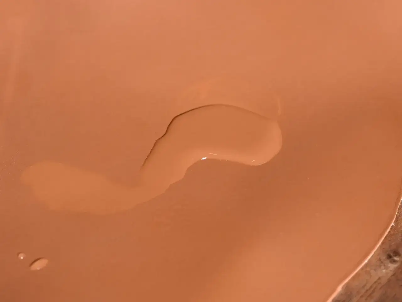 Une tache d'eau sur cuir non trait&eacute;, formant une ombre plus fonc&eacute;e sur la surface.