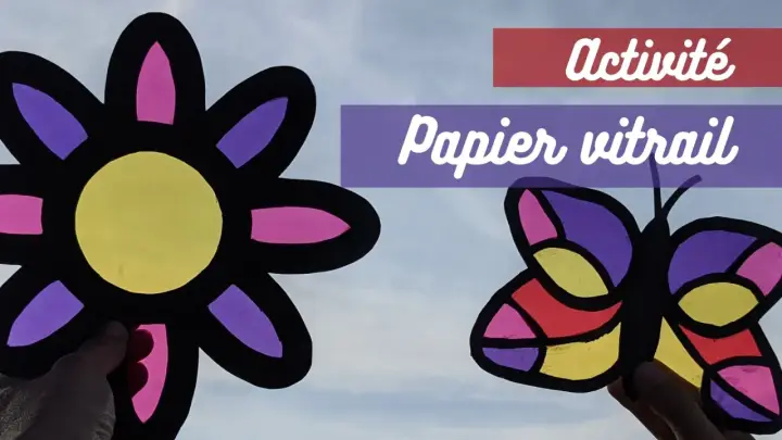 Fleur et papillon colorés en papier vitrail, une activité facile pour décorer.